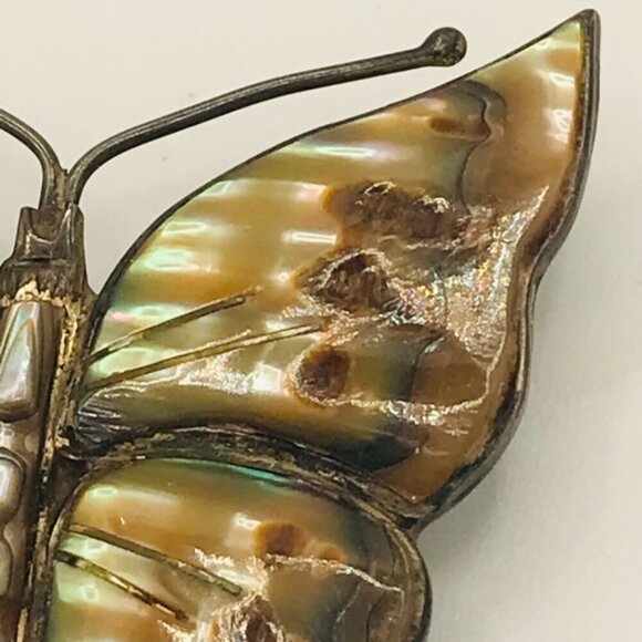 Vintage Sterling Silver and Abalone Shell Butterfly Brooch - Picture 6 of 12